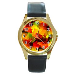 Indian Summer Cubes Round Gold Metal Watch by designworld65