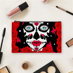 Sugar Skull Red Roses Cosmetic Bag (medium) 