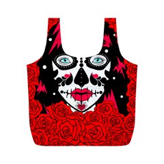 Sugar Skull Red Roses Full Print Recycle Bags (m)  by burpdesignsA