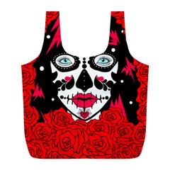 Sugar Skull Red Roses Full Print Recycle Bags (l)  by burpdesignsA