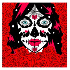 Sugar Skull Red Roses Large Satin Scarf (square)