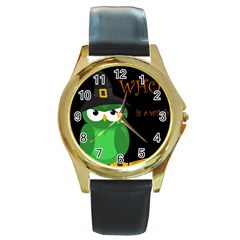 Who Is A Witch? - Green Round Gold Metal Watch by Valentinaart