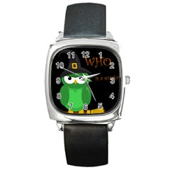 Who Is A Witch? - Green Square Metal Watch by Valentinaart