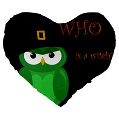 Who Is A Witch? - Green Large 19  Premium Flano Heart Shape Cushions by Valentinaart