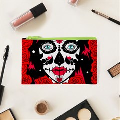 Sugar Skull Red Roses Cosmetic Bag (xs) by burpdesignsA