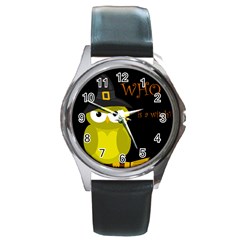 Who Is A Witch? - Yellow Round Metal Watch by Valentinaart