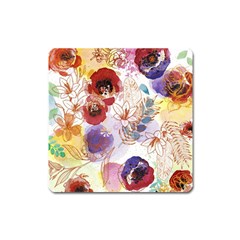 Watercolor Spring Flowers Background Square Magnet by TastefulDesigns