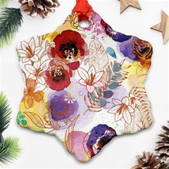 Watercolor Spring Flowers Background Snowflake Ornament (2-side)