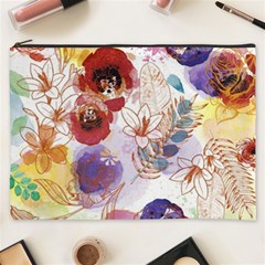 Watercolor Spring Flowers Background Cosmetic Bag (xxxl)  by TastefulDesigns