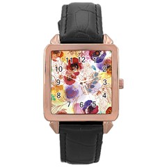 Watercolor Spring Flowers Background Rose Gold Leather Watch  by TastefulDesigns