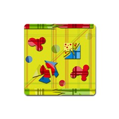 Playful Day - Yellow  Square Magnet by Valentinaart