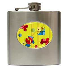 Playful Day - Yellow  Hip Flask (6 Oz) by Valentinaart