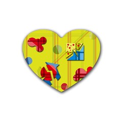 Playful Day - Yellow  Rubber Coaster (heart)  by Valentinaart