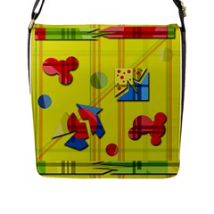 Playful Day - Yellow  Flap Messenger Bag (l)  by Valentinaart