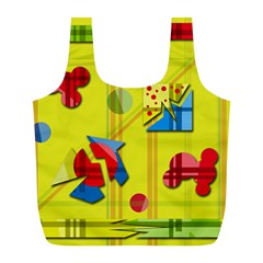 Playful Day - Yellow  Full Print Recycle Bags (l)  by Valentinaart