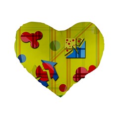 Playful Day - Yellow  Standard 16  Premium Flano Heart Shape Cushions by Valentinaart