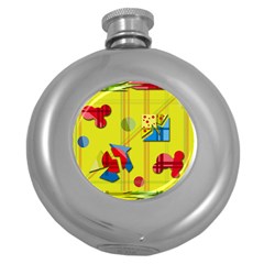 Playful Day - Yellow  Round Hip Flask (5 Oz) by Valentinaart