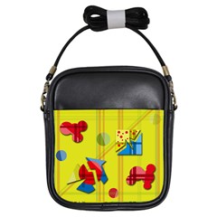 Playful Day - Yellow  Girls Sling Bags by Valentinaart