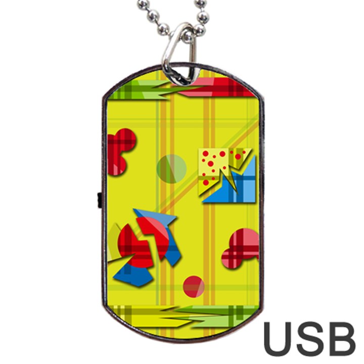 Playful day - yellow  Dog Tag USB Flash (One Side)