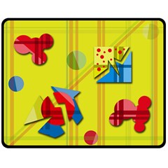 Playful Day - Yellow  Double Sided Fleece Blanket (medium) 