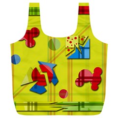 Playful Day - Yellow  Full Print Recycle Bags (l)  by Valentinaart