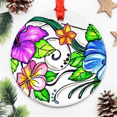 Tropical Hibiscus Flowers Ornament (round) 