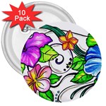 Tropical Hibiscus Flowers 3  Buttons (10 pack)  Front