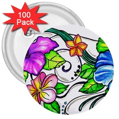 Tropical Hibiscus Flowers 3  Buttons (100 Pack)  by EverIris