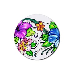 Tropical Hibiscus Flowers Rubber Coaster (round)  by EverIris