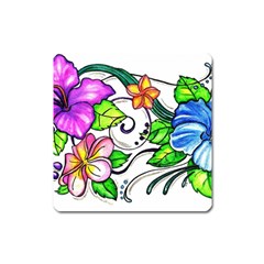 Tropical Hibiscus Flowers Square Magnet by EverIris