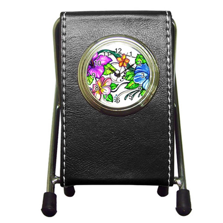 Tropical Hibiscus Flowers Pen Holder Desk Clocks