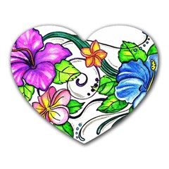 Tropical Hibiscus Flowers Heart Mousepads by EverIris