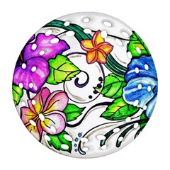 Tropical Hibiscus Flowers Round Filigree Ornament (2side) by EverIris