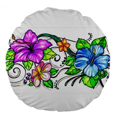 Tropical Hibiscus Flowers Large 18  Premium Round Cushions by EverIris