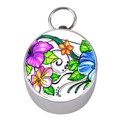 Tropical Hibiscus Flowers Mini Silver Compasses by EverIris