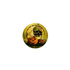 Halloween, Funny Pumpkins And Skull With Spider 1  Mini Buttons by FantasyWorld7