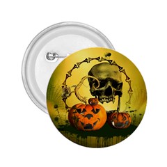 Halloween, Funny Pumpkins And Skull With Spider 2 25  Buttons by FantasyWorld7