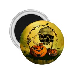 Halloween, Funny Pumpkins And Skull With Spider 2 25  Magnets by FantasyWorld7