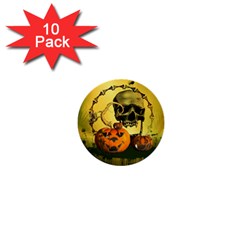 Halloween, Funny Pumpkins And Skull With Spider 1  Mini Buttons (10 Pack) 