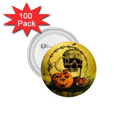 Halloween, Funny Pumpkins And Skull With Spider 1 75  Buttons (100 Pack) 