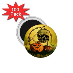 Halloween, Funny Pumpkins And Skull With Spider 1 75  Magnets (100 Pack)  by FantasyWorld7