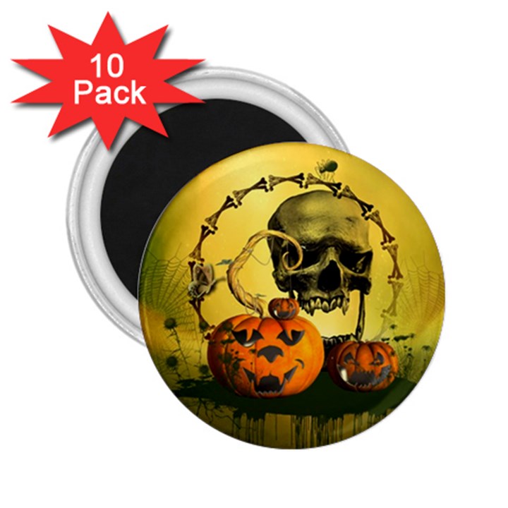 Halloween, Funny Pumpkins And Skull With Spider 2.25  Magnets (10 pack) 