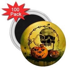 Halloween, Funny Pumpkins And Skull With Spider 2 25  Magnets (100 Pack)  by FantasyWorld7