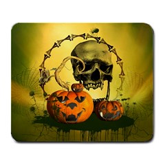 Halloween, Funny Pumpkins And Skull With Spider Large Mousepads