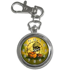 Halloween, Funny Pumpkins And Skull With Spider Key Chain Watches