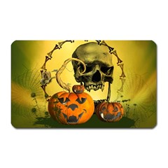 Halloween, Funny Pumpkins And Skull With Spider Magnet (rectangular)