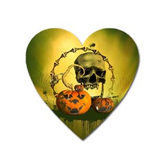 Halloween, Funny Pumpkins And Skull With Spider Heart Magnet by FantasyWorld7