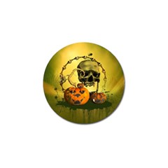 Halloween, Funny Pumpkins And Skull With Spider Golf Ball Marker