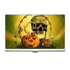 Halloween, Funny Pumpkins And Skull With Spider Business Card Holders by FantasyWorld7