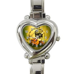 Halloween, Funny Pumpkins And Skull With Spider Heart Italian Charm Watch by FantasyWorld7